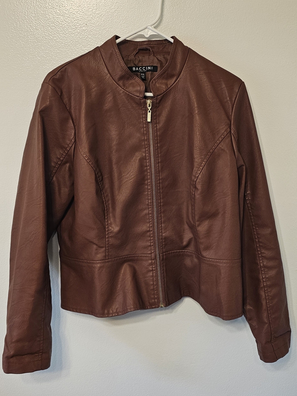 Baccini Women's Brown Faux Leather Zip Jacket